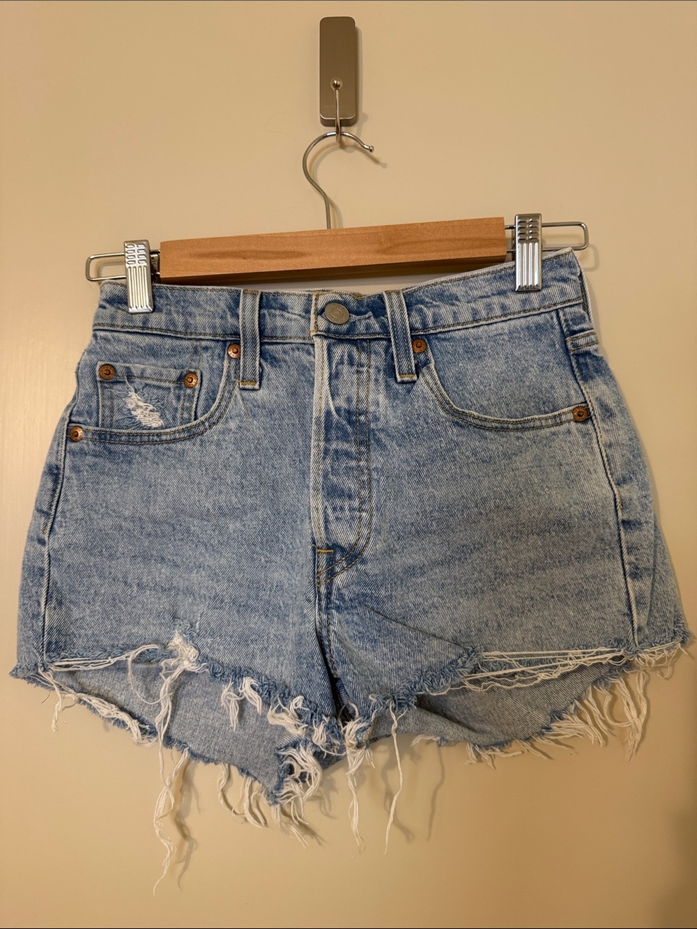 Levi's Light Blue Distressed High-Waist Jean Shorts